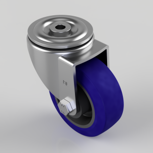 Blue Elastic Rubber 75 Shore A Bolt Hole Swivel Castor 100mm 250kg Load