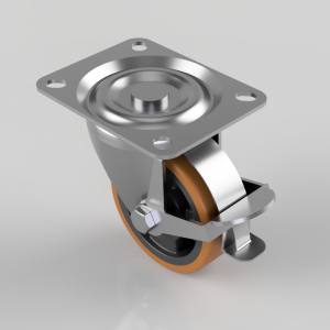 Polyurethane Nylon Plate Swivel Castor Brake 100mm 250kg Load