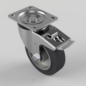 Elastic Rubber on Aluminium Plate Swivel Castor Brake 125mm 250kg Load