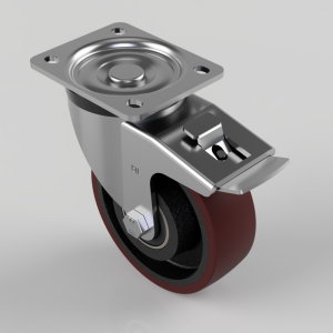 Polyurethane Cast Iron Plate Swivel Castor Brake 125mm 400kg Load