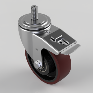 Polyurethane on Cast Iron Stem Swivel Castor Brake 125mm 250kg Load