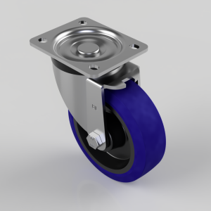 Blue Elastic Rubber 75ShoreA Plate Swivel Castor 125mm 250kg Load