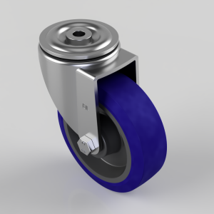 Blue Elastic Rubber 75 Shore A Bolt Hole Swivel Castor 125mm 250kg Load