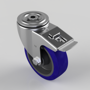 Blue Elastic Rubber 75ShoreA Bolt Hole Swivel Castor Brake 125mm 250kg