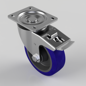 Blue Elastic Rubber 75ShoreA Plate Swivel Castor Brake 125mm 250kg Load