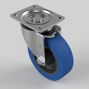 Blue Elastic Rubber 65ShoreA Plate Swivel Castor 125mm 250kg Load