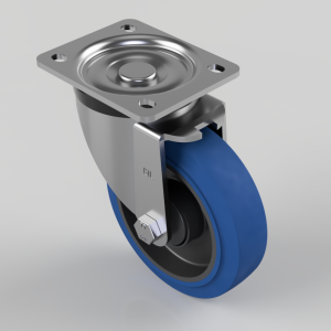 Blue Elastic Rubber 65ShoreA Plate Swivel Castor 125mm 250kg Load