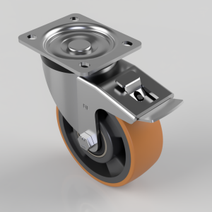 Polyurethane Nylon Plate Swivel Castor Brake 125mm 400kg Load