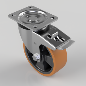 Polyurethane Nylon Plate Swivel Castor Brake 125mm 400kg Load