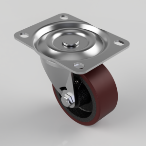 Polyurethane Cast Iron Plate Swivel Castor 75mm 125kg Load
