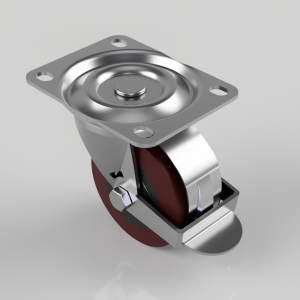Polyurethane Cast Iron Plate Swivel Castor Brake 75mm 125kg Load