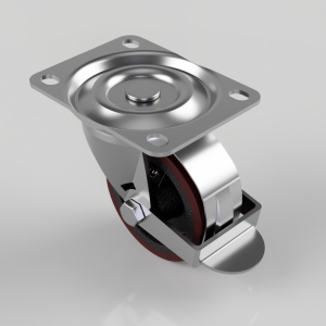 Polyurethane Cast Iron Plate Swivel Castor Brake 75mm 125kg Load
