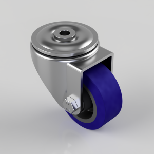 Blue Elastic Rubber 75ShoreA Bolt Hole Swivel Castor 80mm 120kg Load