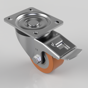 Polyurethane Cast Iron Plate Swivel Castor Brake 80mm 250kg Load