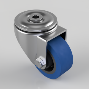 Blue Elastic Rubber 65ShoreA Bolt Hole Swivel Castor 80mm 150kg Load