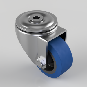 Blue Elastic Rubber 65ShoreA Bolt Hole Swivel Castor 80mm 150kg Load