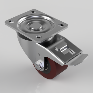 Polyurethane Cast Iron Plate Swivel Castor Brake 75mm 300kg Load