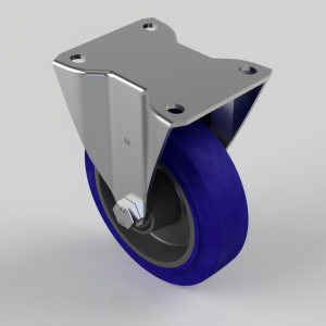 Blue Elastic Rubber 75ShoreA Plate Fixed Castor 125mm 200kg Load