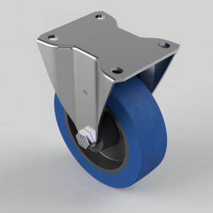 Blue Elastic Rubber 65ShoreA Plate Fixed Castor 125mm 250kg Load