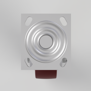 Front view of a square metal switch panel with a large circular button and a red actuator beneath.