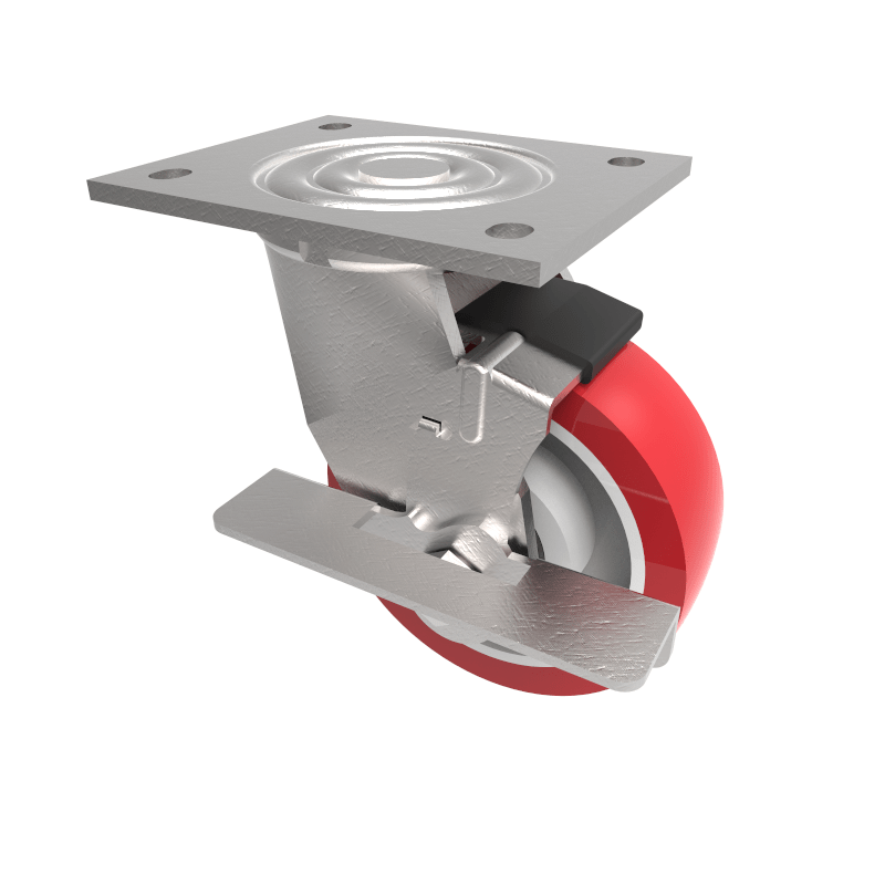 Polyurethane Nylon Plate Swivel Castor Brake 125mm 350kg Load | BIL Group
