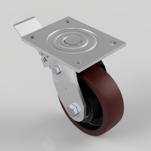 Polyurethane Cast Iron Plate Swivel Castor Brake 125mm 400kg Load