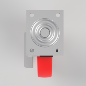 Red push-button switch mounted on a gray metal panel with a circular button and mounting holes, used as a momentary control.
