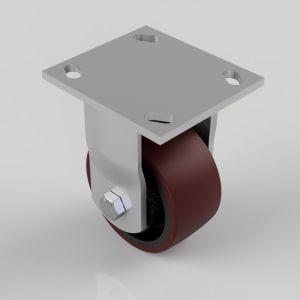 Swivel caster with a gray mounting plate and a red polyurethane wheel