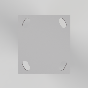 Light gray square panel with four rounded rectangular cutouts near the corners on a pale gradient background.
