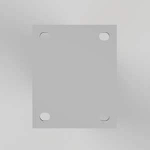 Metal square panel with four rounded cutouts near the corners, light gray finish.
