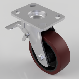 Polyurethane Cast Iron Plate Swivel Castor Brake 150mm 750kg Load