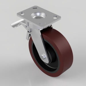 Polyurethane Cast Iron Plate Swivel Castor Brake 200mm 1250kg Load