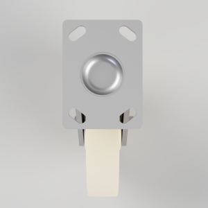 Metal mounting plate with a central round push button and a beige actuator below it.