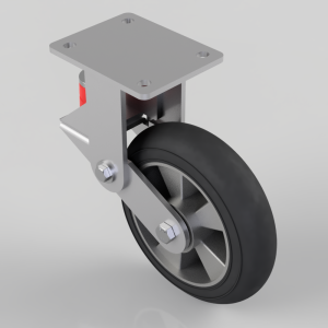 Black Soft Elastic Rubber Plate Fixed Castor 200mm 380kg Load