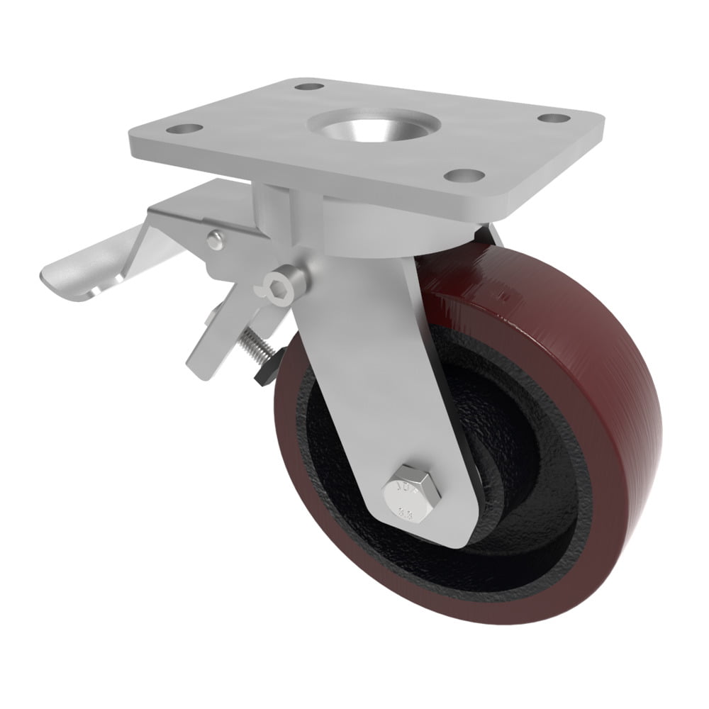 Polyurethane Cast Iron Plate Swivel Castor Brake 150mm 750kg Load | BIL ...
