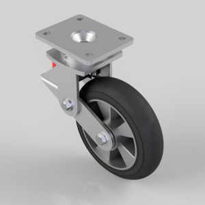 Black Soft Elastic Rubber Plate Swivel Castor 200mm 380kg Load