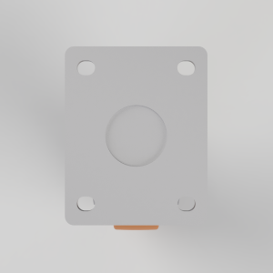 Square plate with rounded corners, a central circular indentation, and an orange tab at the bottom.