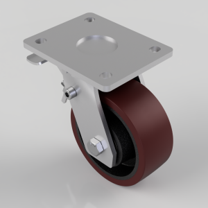 Polyurethane Cast Iron Plate Swivel Castor Brake 125mm 500kg Load