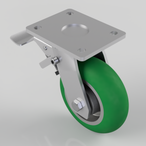 Soft Ergonomic Polyurethane Plate Swivel Castor Brake 150mm 575kg Load