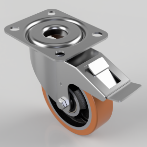 Polyurethane Cast Iron Plate Swivel Castor Brake 100mm 180kg Load