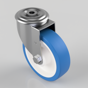 Soft Blue Polyurethane Nylon Bolt Hole Swivel Castor 125mm 200kg Load