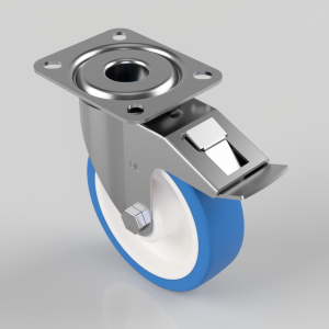 Soft Blue Polyurethane Nylon Plate Swivel Castor Brake 125mm 200kg Load