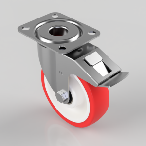 Polyurethane Nylon Plate Swivel Castor Brake 125mm 200kg Load