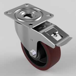 Polyurethane Cast Iron Plate Swivel Castor Brake 150mm 350kg Load