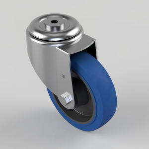 Blue Elastic Rubber 65ShoreA Bolt Hole Swivel Castor 150mm 300kg Load