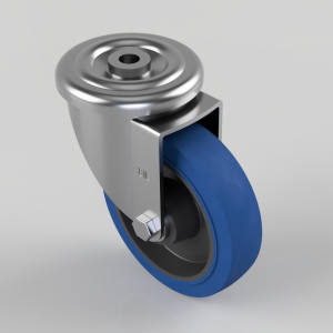 Blue Elastic Rubber 65ShoreA Bolt Hole Swivel Castor 150mm 300kg Load