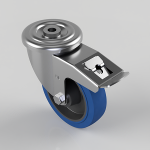 Blue Elastic Rubber 65ShoreA Bolt Hole Swivel Castor Brake 150mm 300kg