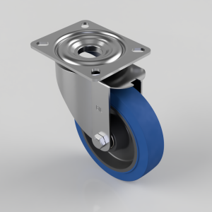 Blue Elastic Rubber 65ShoreA Plate Swivel Castor 150mm 300kg Load