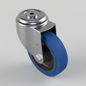 Blue Elastic Rubber 65ShoreA Bolt Hole Swivel Castor 150mm 300kg Load