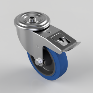 Blue Elastic Rubber 65ShoreA Bolt Hole Swivel Castor Brake 150mm 300kg